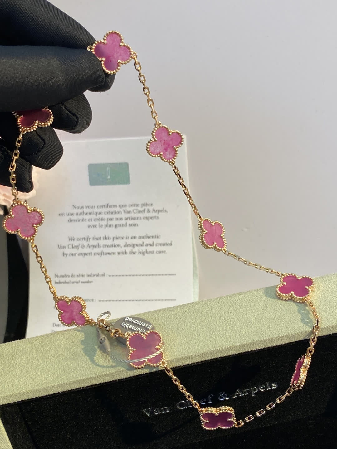 Van Cleef & Arpels Alhambra Pink Enamel Gold Necklace